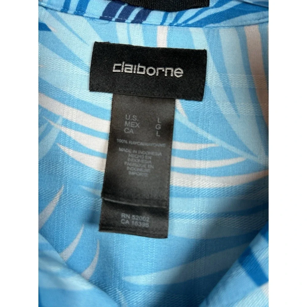 Claiborne Men's Blue Hawaiian Button Down Short Sleeve Shirt Hawaiian Rayon - Picture 3 of 7
